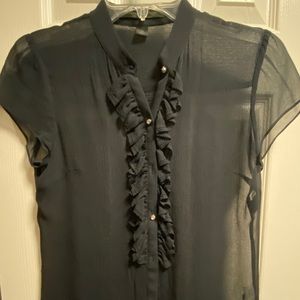 Sequin button down see  through blouse